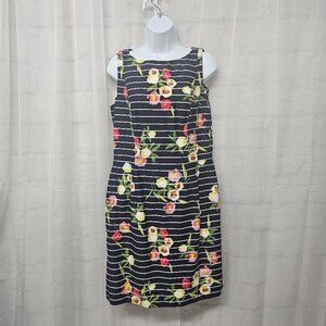Chaps Blue Yellow Floral Sleeveless Cottagecore Striped Dress Retro 12